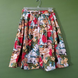 Tropical Pinup Print Pleated Skirt